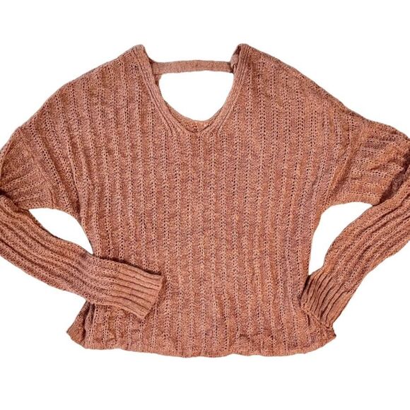 Juniors SO Double V- Neck Cropped Sweater - Salmon Pink - sz XS - Picture 1 of 6